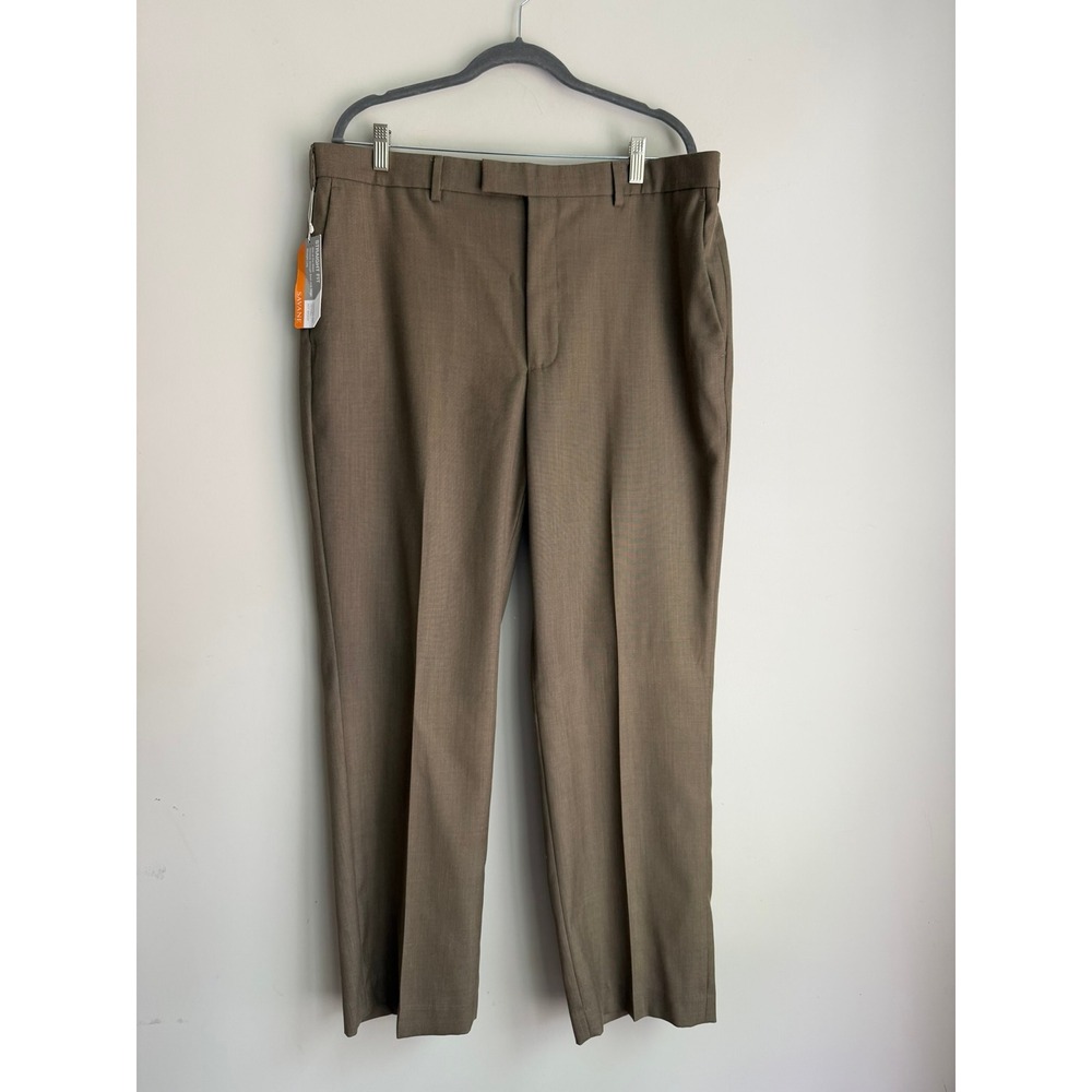 Savane Mens Sharkskin Dress Pants Taupe Brown Straight Fit Flex‎ Waist 38x29 NWT